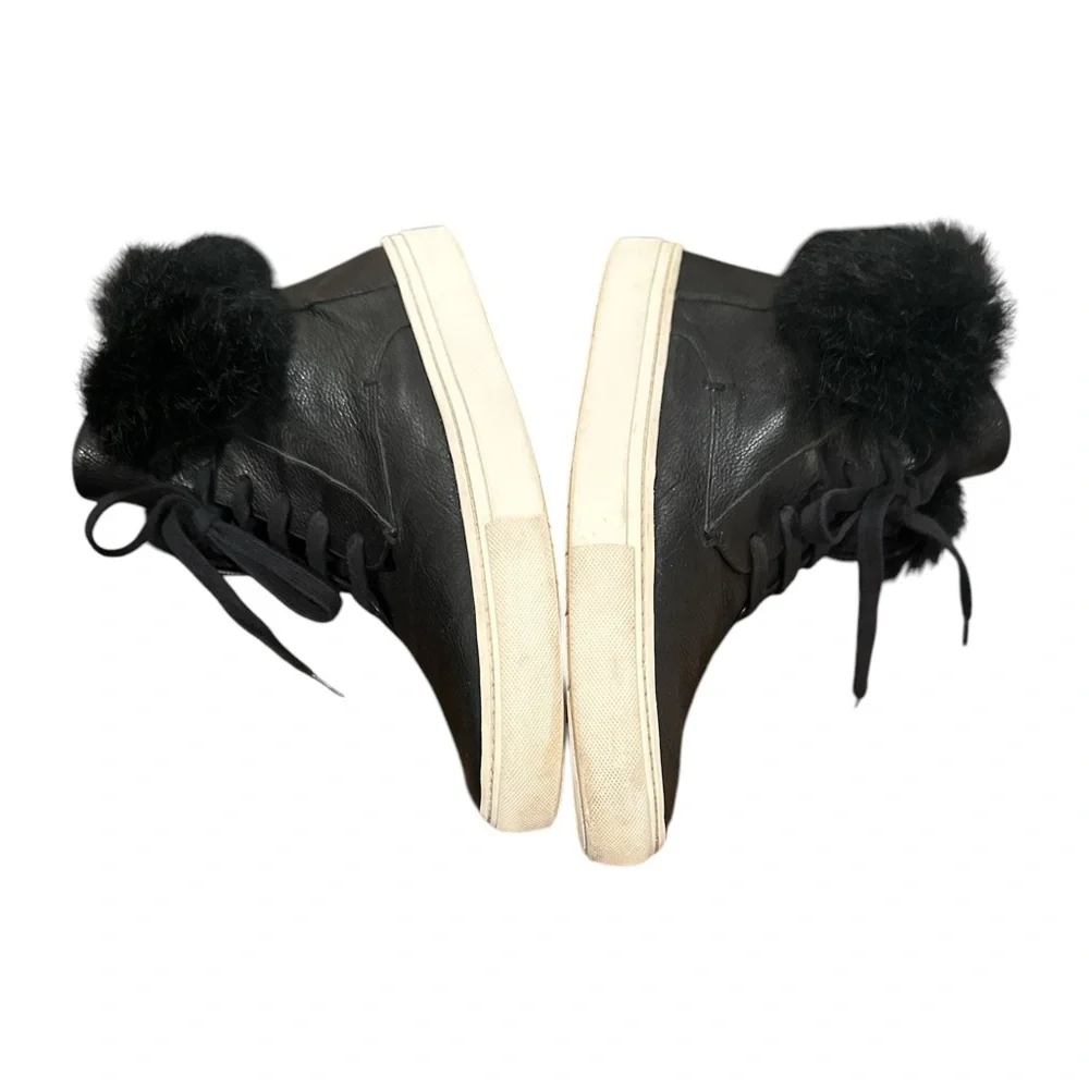 VINCE NYACK LADIES BLACK HIGH TOP RABBIT FUR TRIMMED SNEAKERS 9